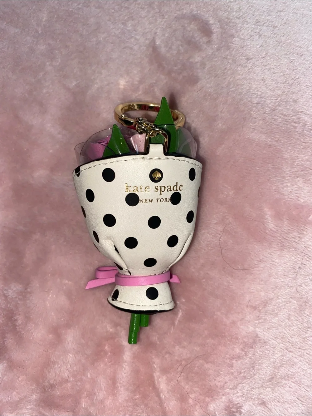 kate spade Pink & White Polka Dot 3D Flower Bouquet Keychain